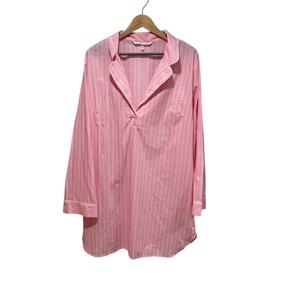 Victoria's Secret The Mayfair Pink Striped Sleep Shirt Women's Medium Lagenlook - Picture 1 of 5